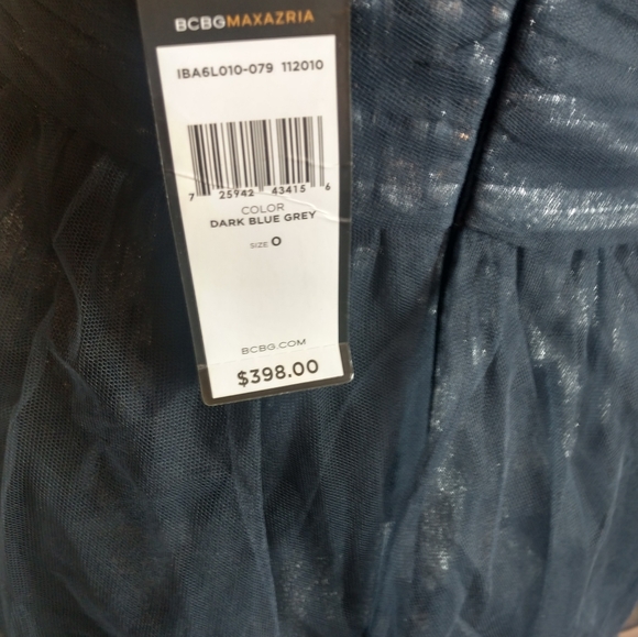 BCBGMAXAZRIA Dark Blue Grey Metallic Tulle Dress - Picture 8 of 9